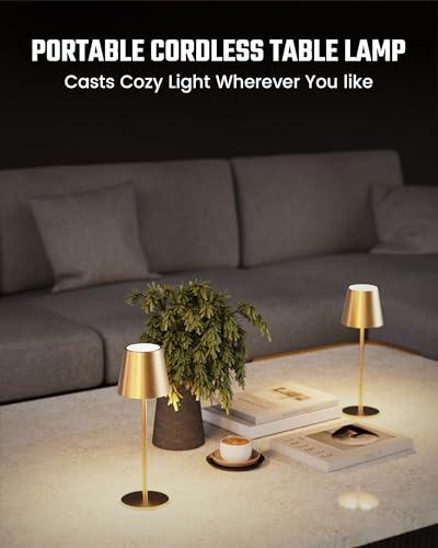 Cordless Table Lamps Rechargeable (1 Pack-Round Base / Gold)