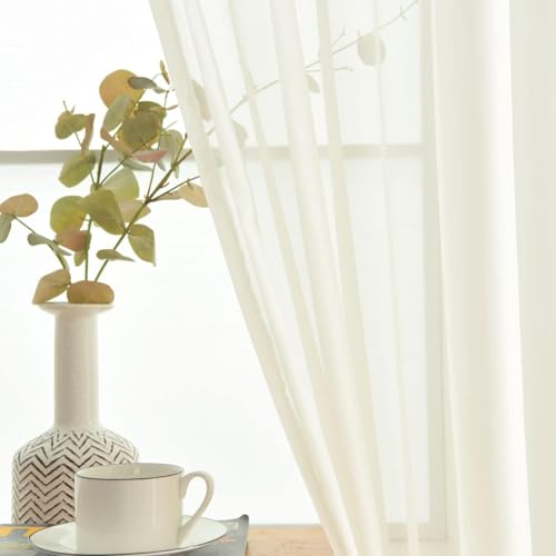Ivory Sheer Curtains 4 Panels Rod Pocket Semi (Ivory / 52"W x 54"L (Pack of 4))