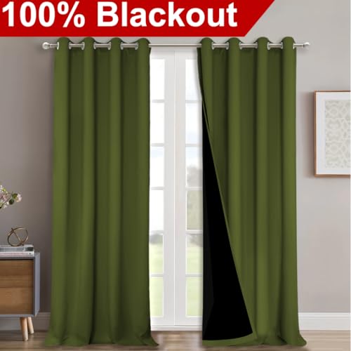100% Blackout Curtains for Windows (Olive Green / 52"W x 120"L (Pack of 2))