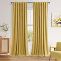 Gold 100% Blackout Linen Curtains 108 Inch Length 2 Panels Set for Living Room Bedroom Back Tab Thermal Insulated 100% Black Out Drapes Room Darkening Farmhouse Style for Bedroom Window Curtains (Gold / 52"W x 108"L (Pack of 2))