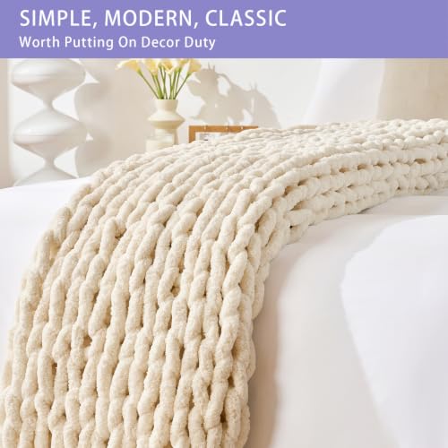 Chunky Knit Throw Blanket for Couch (Beige / 40"x60" (Medium Size Throw）)