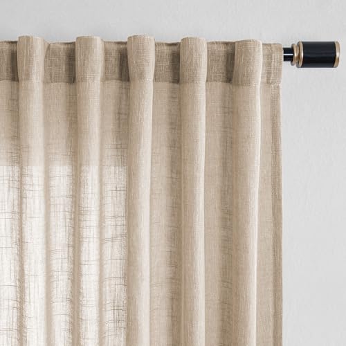 Cotton Curtains for Living Room Farmhouse Semi Sheer Light Filtering for Bedroom Windows (100"W x 84"L (Pack of 1) / Taupe)