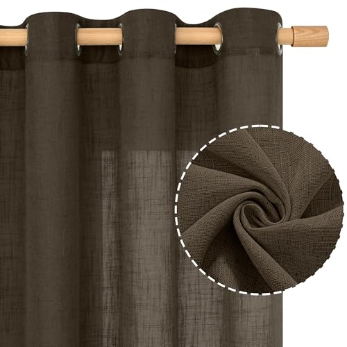 95 inch Length Linen Curtains for Living Room 2 Panels (52"W x 95"L (Pack of 2) / Dark Brown)