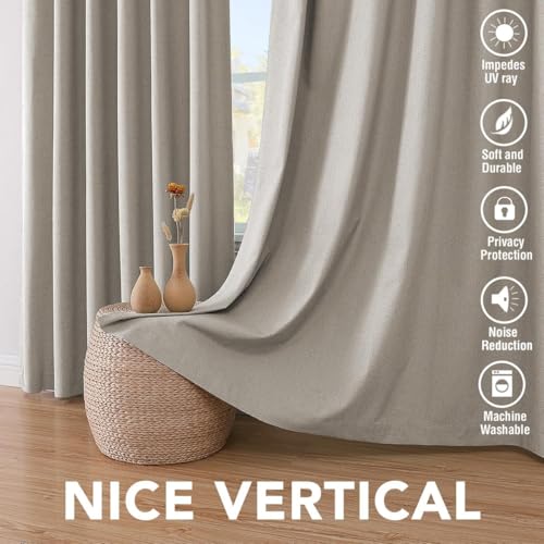 100% Blackout Linen Curtains 90" L 2 Panels Stone (Stone / 52"W x 90"L (Pack of 2))