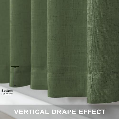Olive Green Curtains 96 Inches 8 FT Long for Living Room 2 Panels Back Tab Pocket Drape Thick Sheer Linen Cotton Modern Rustic Trendy Earthy Army Moss Green Curtain for Bedroom Farm House Decor (52"W x 96"L (Pack of 2) / Olive Green)