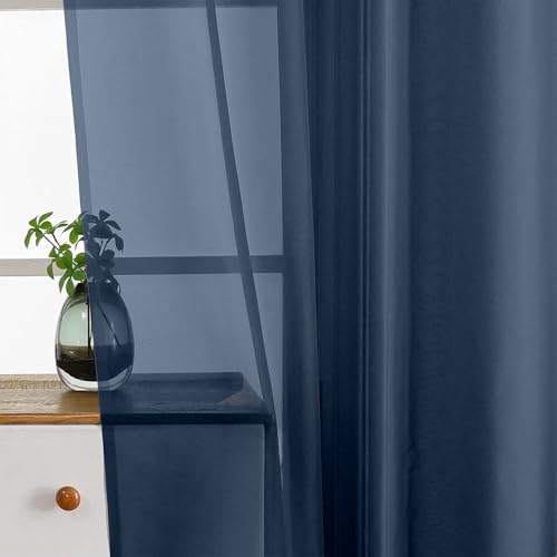 Navy Blue Small Sheer Curtains 2 Panels Set (42"W x 36"L (Pack of 2) / Navy Blue)