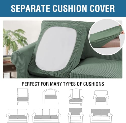 4 Piece Stretch Sofa Covers for 3 Cushion Couch Covers for Living Room Furniture Slipcovers (Large Plus / Loden Frost)