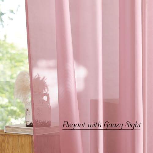 Pink Sheer Curtains 2 Panels for Girls Room (Pink / 54"W x 84"L (Pack of 2))