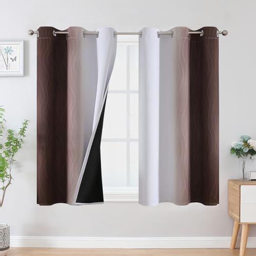Brown and Greyish White Blackout Curtains 42Wx54L 2 Panels (Brown and Greyish White / 42"W x 54"L (Pack of 2))