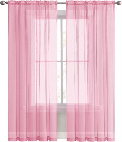 Sheer Voile Window Treatment Rod Pocket Curtain Panels for Kitchen Bedroom Living Room Drapes Sunlight Filtering Privacy Semi Home Decor Assorted (Light Pink / 52"W x 72"L (Pack of 2))