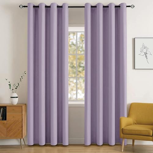 Lilac Blackout Bedroom Curtains Drapes 72 Inch Long 52"x72" (Lilac / 52"W x 72"L (Pack of 2))