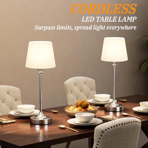 Cordless Table Lamp Rechargeable Silver (White - Silver)