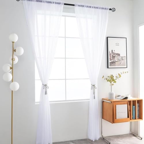 Optical White Sheer Curtains 4 Panels Rod Pocket Semi (Optical White / 52"W x 108"L (Pack of 4))
