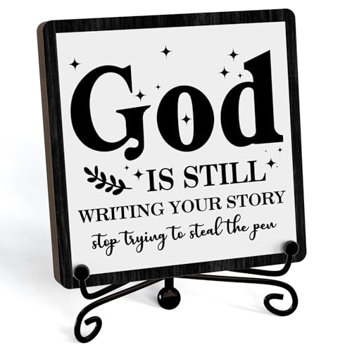 Home Decor Farmhouse Shelf Decor For Living Room (God Is Still(Black-04) / Wooden Sign with Iron Stand)