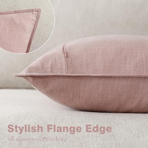 Linen Solid Decorative Throw Pillow Covers 22x22 Inch Rose Pink (22" x 22" (Pack of 2) / Blush)