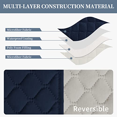 Double Protection 100% Waterproof Sofa Covers for Living Room (Navy/Ivory / Sofa X Large)