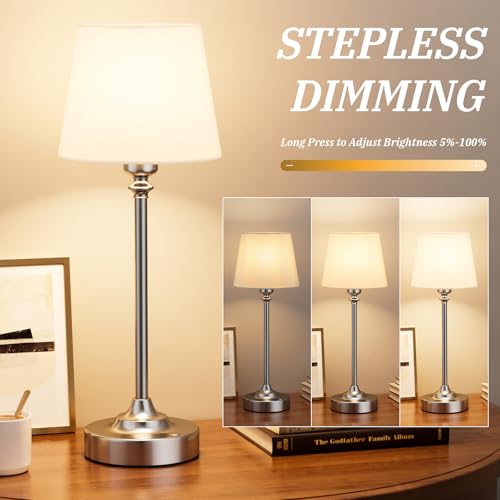 Cordless Table Lamps Rechargeable Set (White - Silver)