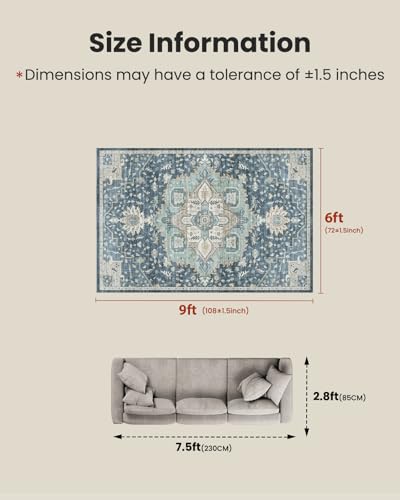 Amada 6x9 Washable Area Rug for Dining Room (6' x 9' (Rectangular) / Blue/Yellow)
