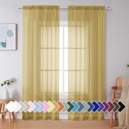 Gold Sheer Curtains 84 Inches Long 2 Panels (Gold / 42"W x 84"L (Pack of 2))