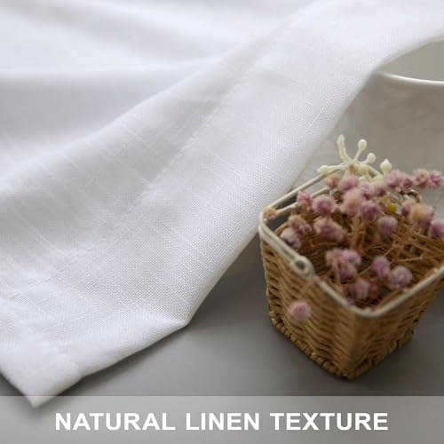 White Linen Sheer Drape 104 Inch Curtains for Living Room Custom Curtains 2 Panels Set Back Tab Pleated Modern Farmhouse Light Filtering Ceiling to Floor for Large Window 52 x 104 Long Curtain (52"W x 104"L (Pack of 2) / Pure White)