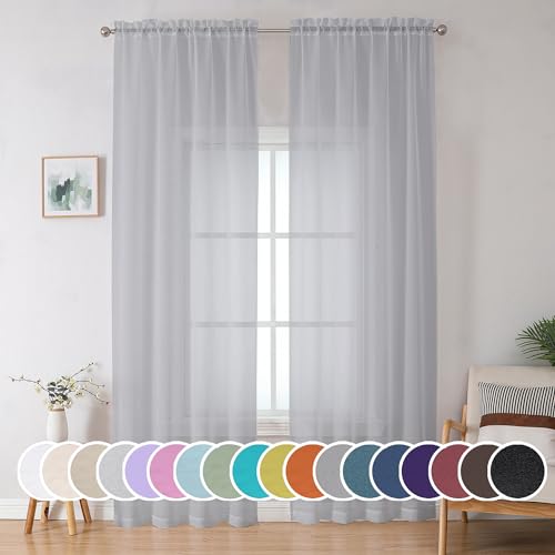 Light Grey Sheer Curtains 90 Inches Long for Living Room 2 Panels Set (Light Grey / 42"W x 90"L (Pack of 2))