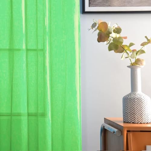 Sheer Voile Window Treatment Rod Pocket Curtain Panels for Kitchen Bedroom Living Room Drapes Sunlight Filtering Privacy Semi Home Decor Assorted Colors Sizes (Sharp Green / 52"W x 63"L (Pack of 2))