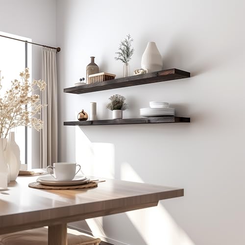 48 Inch Floating Shelves for Wall Rustic Brown Wood Wall Shelves for Bedroom Set of 4 (48 inch / Rustic Brown)