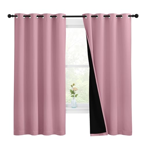 100% Blackout Curtains with Black Liners (Crystal Pink / 55"W x 68"L (Pack of 2))