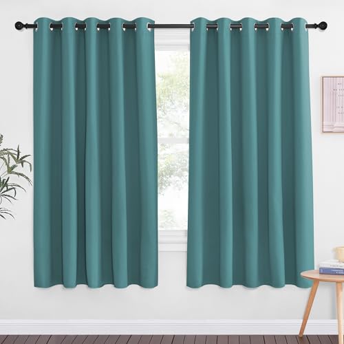 66 Inch Long Blackout Curtains for Bedroom Living Room (Sea Teal / 66"W x 66"L (Pack of 1))