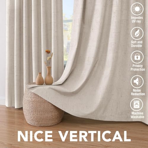 100% Blackout Linen Curtains 90" L 2 Panels Natural (Natural / 52"W x 90"L (Pack of 2))