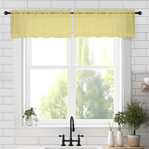 Mustard Yellow Sheer Valances for Windows (Yellow / 42"W x 18"L (Pack of 2))