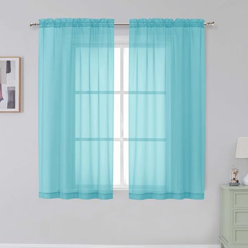 Rod Pocket Top Solid Voile Sheer Curtains for Bedroom (Aqua / 42"W x 54"L (Pack of 2))