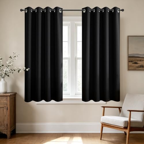 Blackout Curtains 63 Inch Length 2 Panels Set (Black / 52"W x 63"L (Pack of 2))