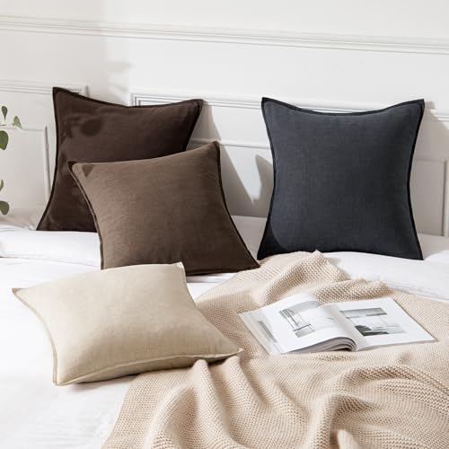 Decorative Linen Euro Sham Pillow Covers 24x24 Dark Coffee Chocolate (Dark Coffee / 24" x 24" (Pack of 2))