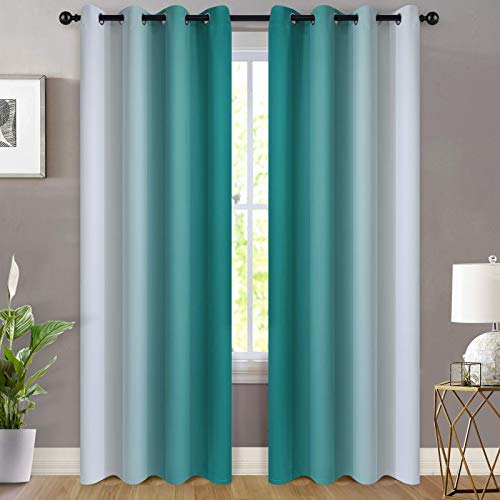 Ombre Curtains Teal and Greyish White for Living Room (52"W x 84"L (Pack of 2) / Teal)