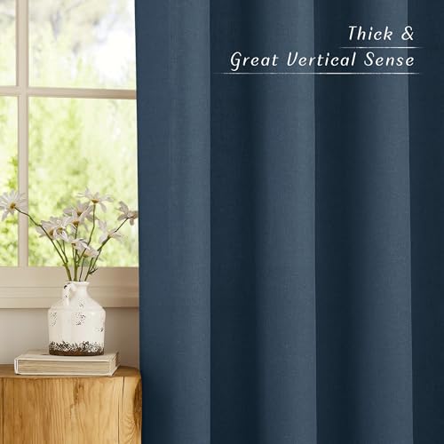 Navy Blue Linen Curtains for Kitchen (Navy Blue / 55"W x 84"L (Pack of 2))