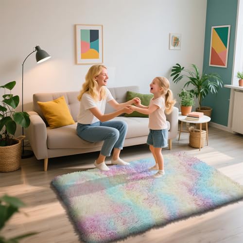 3x5 Area Rug for Bedroom (Rainbow / 3' x 5' (Rectangular))