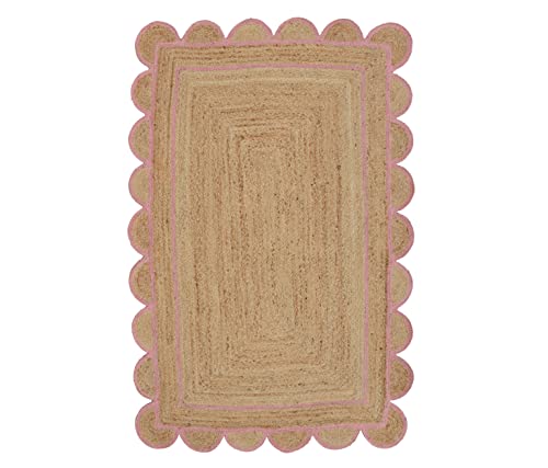 Scallop Pattern Jute Bohemian Area Rug (2'6"x8' (Runner) / Light Pink)