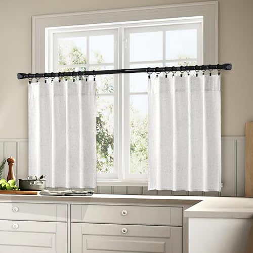 Bleached Linen Kitchen Curtain 36 Inch Length 2 Panels Farmhouse (26"W x 36"L (Pack of 2) / Bleached Linen)