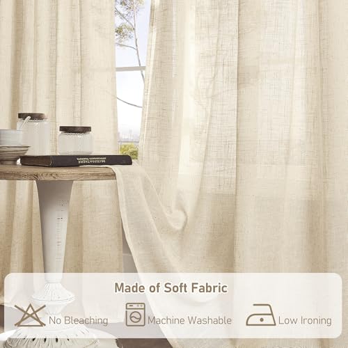 Extra Long Linen Curtains 108 inch Long for Living Room 2 Panels (52"W x 108"L (Pack of 2) / Linen)