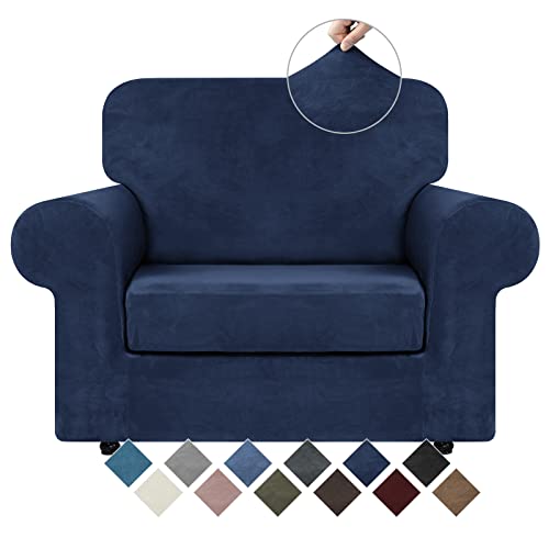 Velvet Stretch 2 Pieces Chair Sofa Slipcovers Washable (Small / Navy Blue)