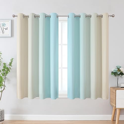 Aqua and Beige Ombre Blackout Curtains for Bedroom 45 Inch (Beige and Aqua / 52"W x 45"L (Pack of 2))