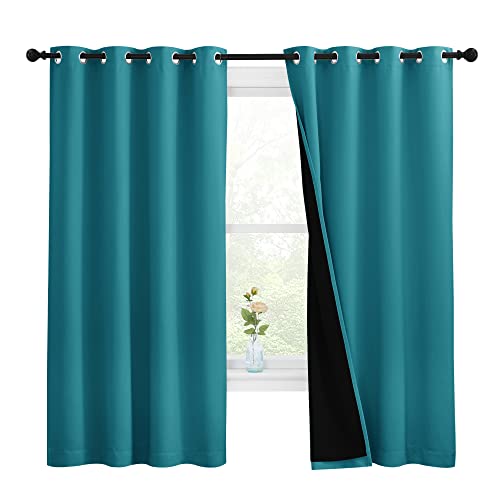 100% Blackout Curtains with Black Liner (Peacock Teal / 55"W x 68"L (Pack of 2))