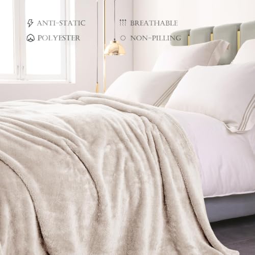 Fuzzy Plush Fleece Bed Blanket Queen Size (Beige / 90x90 IN)