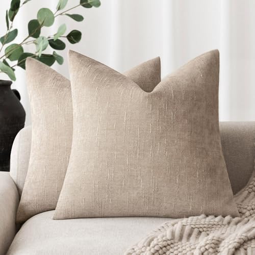 Solid Textured Chenille Throw Pillow Covers 20x20 (20" x 20" (Pack of 2) / Irish Cream)
