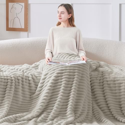 Ribbed Twin Blanket for Couch & Bed (Light Grey / Twin(60"x80"))
