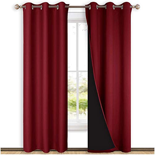 100% Blackout Curtains with Black Liner Backing (Burgundy Red / 42"W x 84"L (Pack of 2))