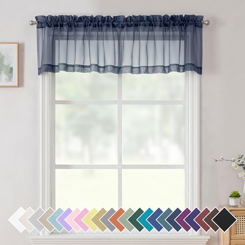2 Panels Navy Blue Sheer Valance 14 Inches Long (40"W x 14"L (Pack of 2) / Navy Blue)