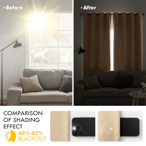 Beige Blackout Bedroom Curtains Drapes 105 Inch Long 52"x105" (Beige / 52"W x 105"L (Pack of 2))