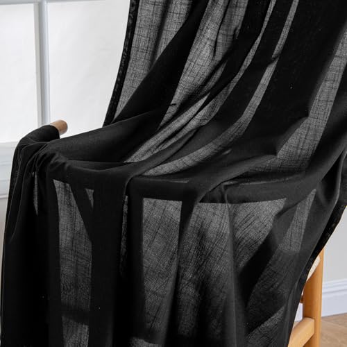 Black Linen Curtains 90 Inch Length 2 Panels for Bedroom Living Room (Black / 52"W x 90"L (Pack of 2))